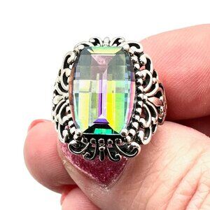 JTV Womens Ring Sterling Silver Mystic Topaz Size 6 Fancy Cut Gemstone